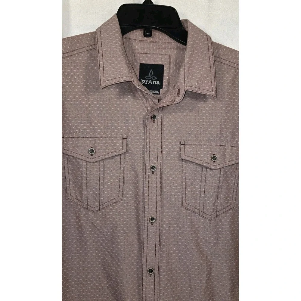 Prana Mens Long Sleeve Button Down Shirt Mauve Geometric Print Roll Tab‎ Medium